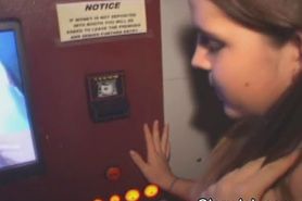 Brunette Slurps On Dick At Glory Hole