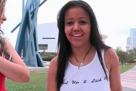 Seductive teen girls flashing hot tits and butts outdoo