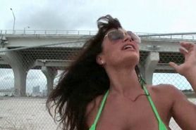 Curvy nympho flashing her peachy snatch and big ass out