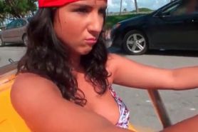 Smoking hot brunette latina flashing her tits outdoor