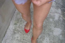 Cum in pantyhose and walk