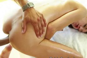 Pretty Brunette Rocked On Massage Table