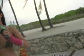 Gorgeous Girls Dance On Public Beach In Cash Stunt