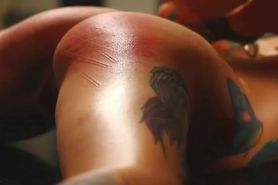 Bound tattooed babe pussy fist fucked