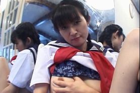 Jap lusty school girl gets hairy cunt vibed in close-up