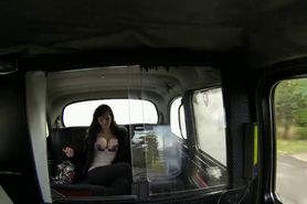 Huge tits brunette flashing in fake taxi