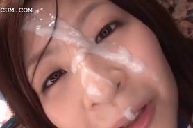 Messy Asian bukkake with teen fucked in group