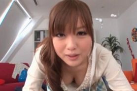 Superb redhead Japanese giving blowjob in POV close-up