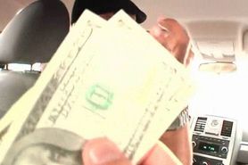 Busty tramp barely fitting giant black man stick in mou