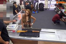Nasty whore selling guy in a pawn shop