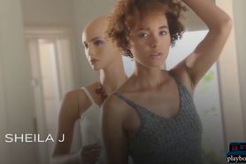 Black MILF model Sheila Jay gives a sensual striptease