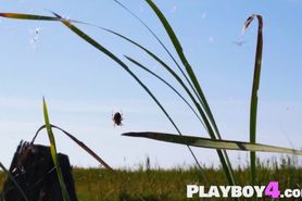 Naked petite MILF passion posing outdoor after dancing