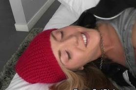 Pretty Blonde In Knitted Hat Sucking Massive Dick