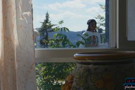 Indian MILF model stripteasing outdoor and plays with a