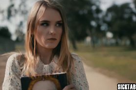 Afraid petite teen rides huge penis with sexy babe