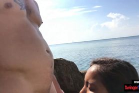 Public amateur blowjob by his cute Asian teen girlfrien