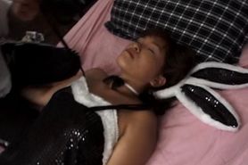 Japanese in bunny suit gets her sexy assets teased