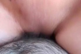 Blonde tramp takes a good pussy shag in close-up outdoo