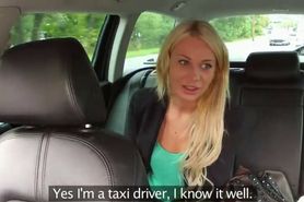 Blonde fucked leaned on backseat in fake taxi