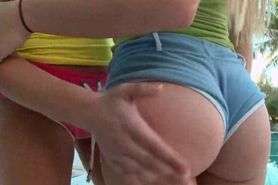 Teen busty girls working their round hot bottoms outdoo