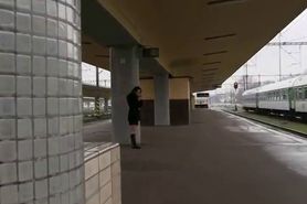 Brunette gets fucked in basement of train station